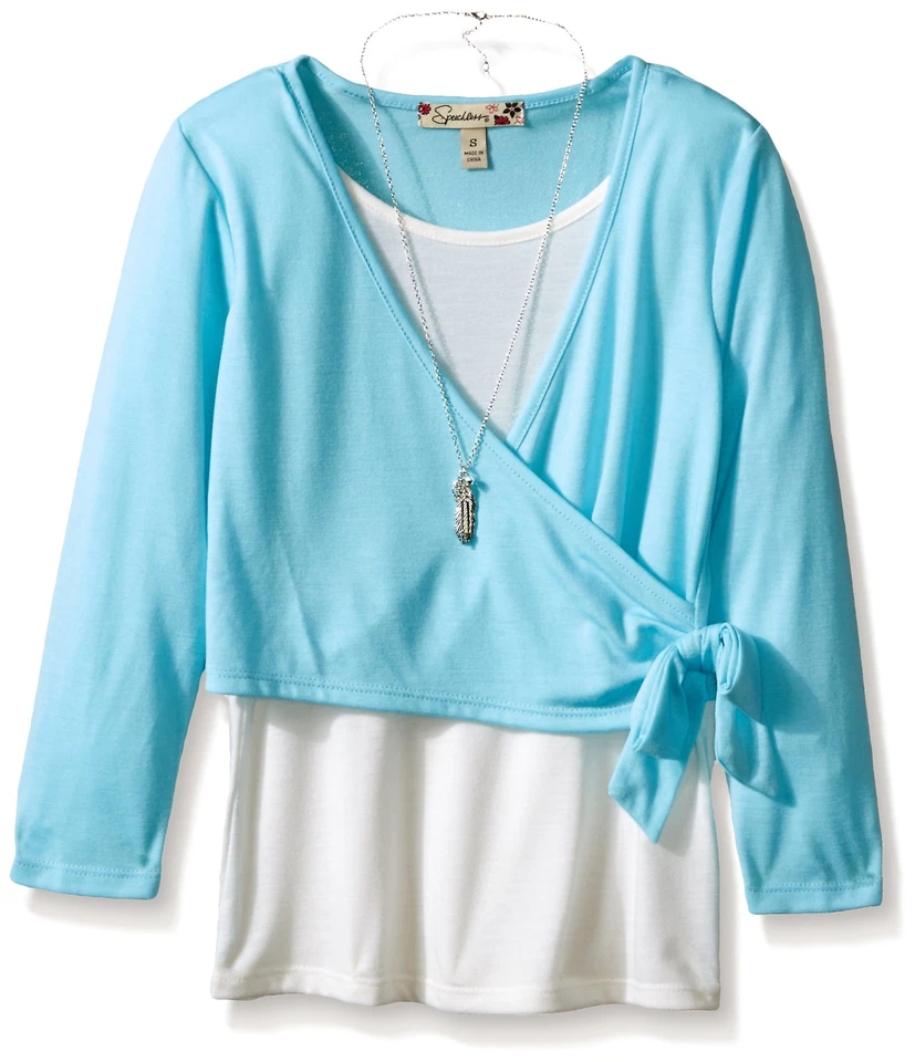 Speechless Girls' Layered-Look Top with Necklace,Z2271D02KDDM,Ivory/Blue,Size L - Image 2 of 2