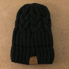 Rosoz Women's One Size Black Soft Stretch Cable Knit High Bun Ponytail Beanie