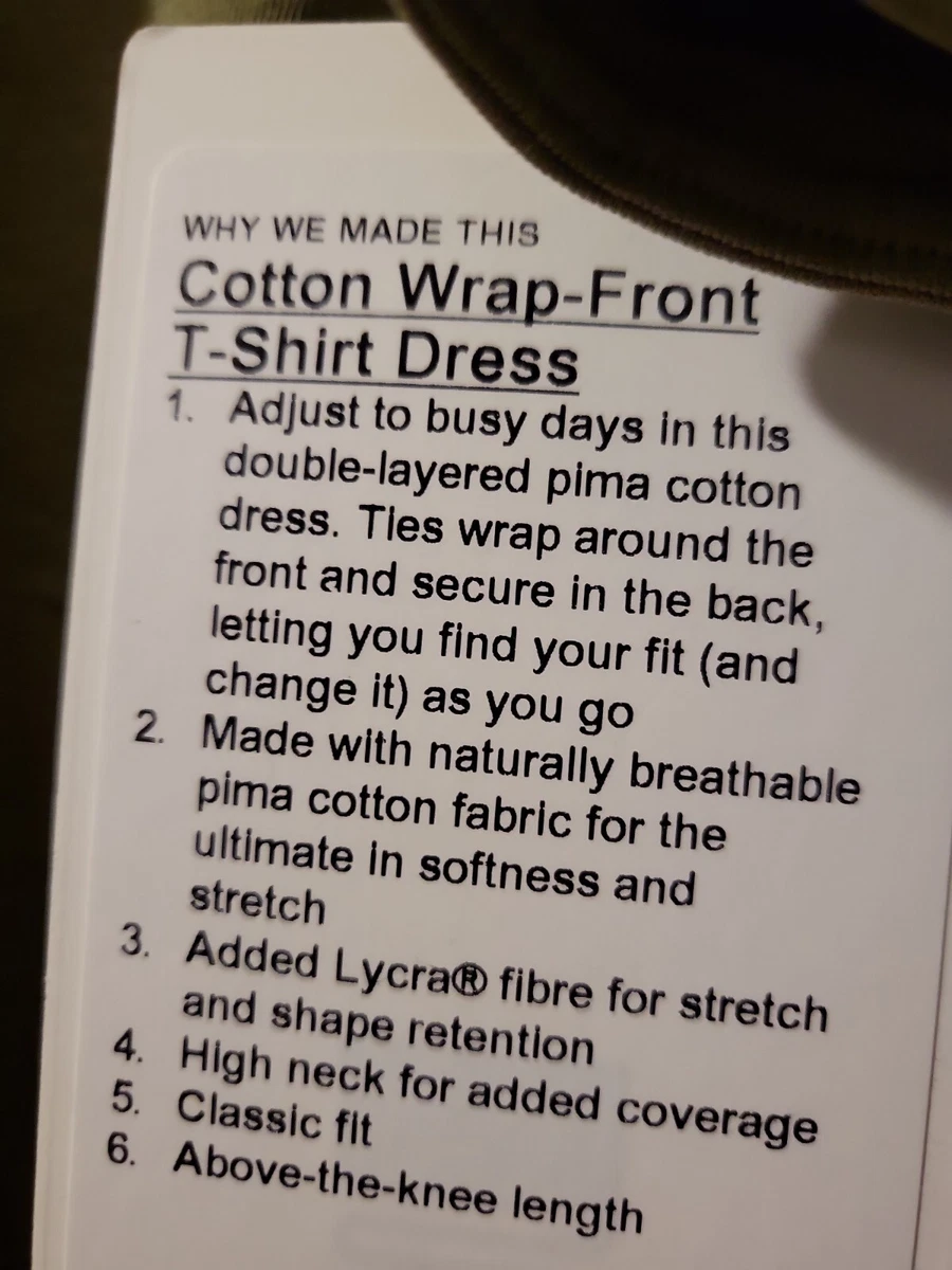 NWT Lululemon Cotton Wrap Front T-Shirt Dress Size6 Bronze Green