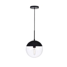 Living District Eclipse 1 Light Pendant, Black/Clear, 10" - LD6033BK