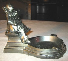 ANTIGUO BUFÓN ART DECO MANDOLINA PAYASO ARTE ESCULTURA ESTATUA BANJO BANDEJA CENICERO