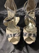 Womens Guess Strappy Snakeskin Heels