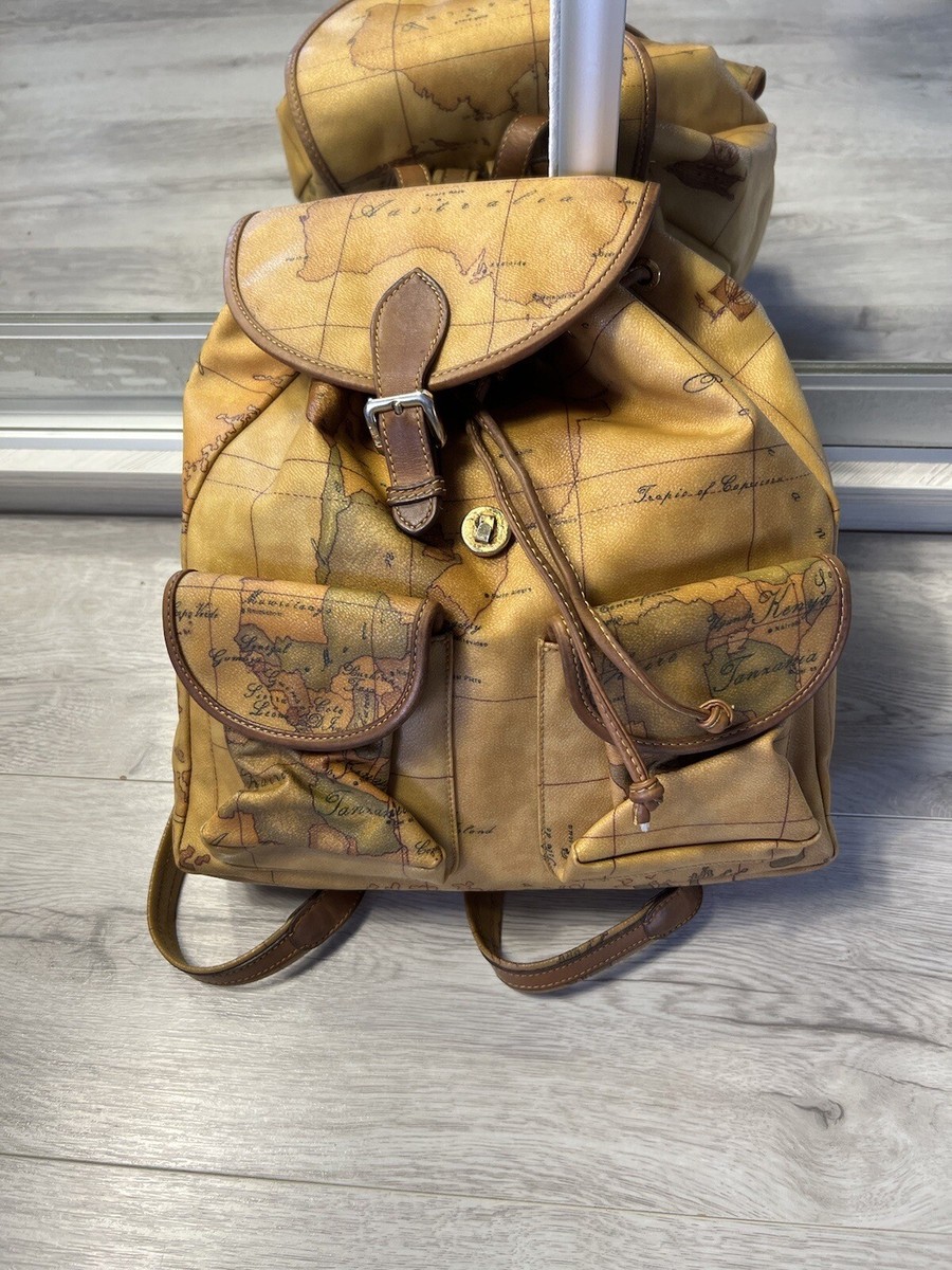 RARE Filasse ALVIERO MARTINI Classe Geo Map Bag Leather Backpack Purse Italy