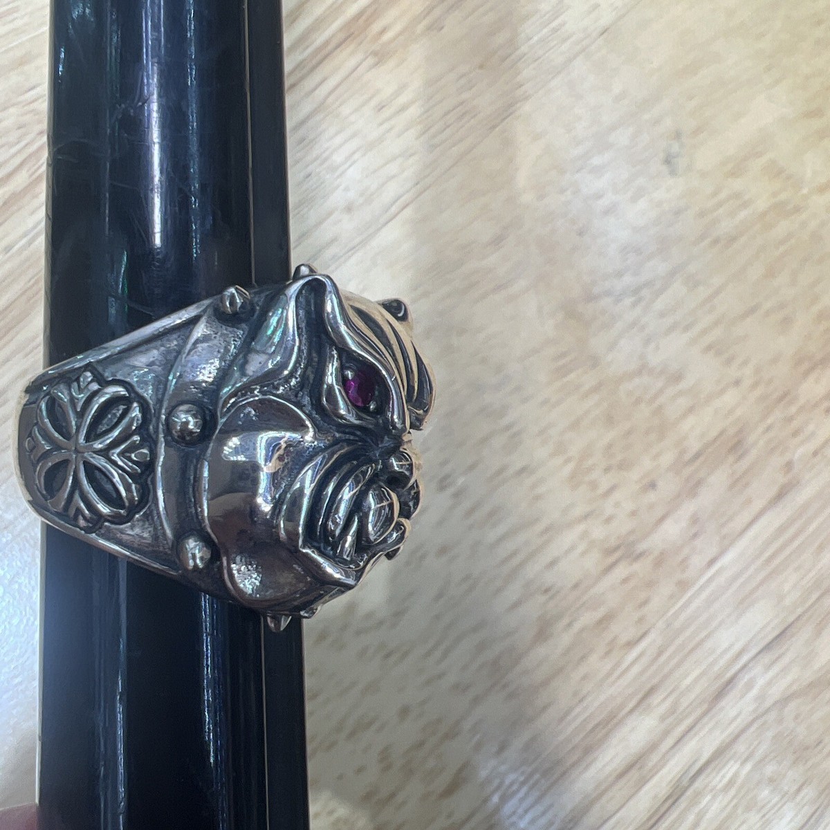 PITBULL DOG RED CZ EYE925 STERLING SILVER BIKER RING SOLID PITBULL DOG RED CZ EYE925 STERLING SILVER BIKER RING SOLID