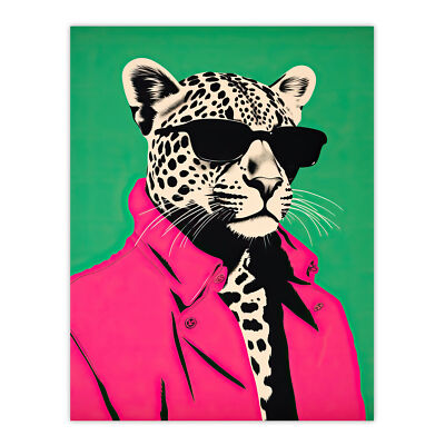Fashion Cheetah I Fun Animal Green Pink Wall Art Poster