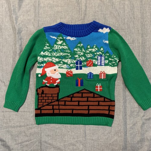 Blizzard Bay Boys' Santa Video Game Sweater, Blue, Green Combo - Size 4 - Picture 2 of 4