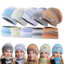 Women Men Winter Beanie Hat Scarf Mask Set Knitted Warm Snow Ski Cap Neck Cover