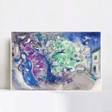 Framed Canvas Giclee Print Art Tree and Bird by Marc Chagall Wall Art 24"x32"