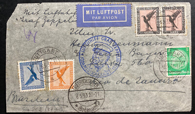1933 Stuttgart Germany Graf Zeppelin LZ 127 Cover To Rio De Janeiro Brazil SA