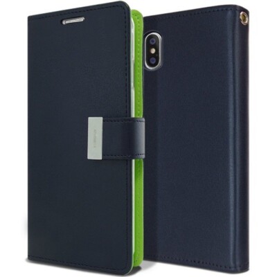 GOOSPERY Rich Diary Leather Wallet Case for iPhone XR 6.1  NAVY