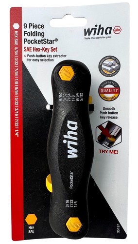 Wiha Hex Key Set 9 Piece Folding Pocketstar SAE Allen Tool Push Button 35197 New