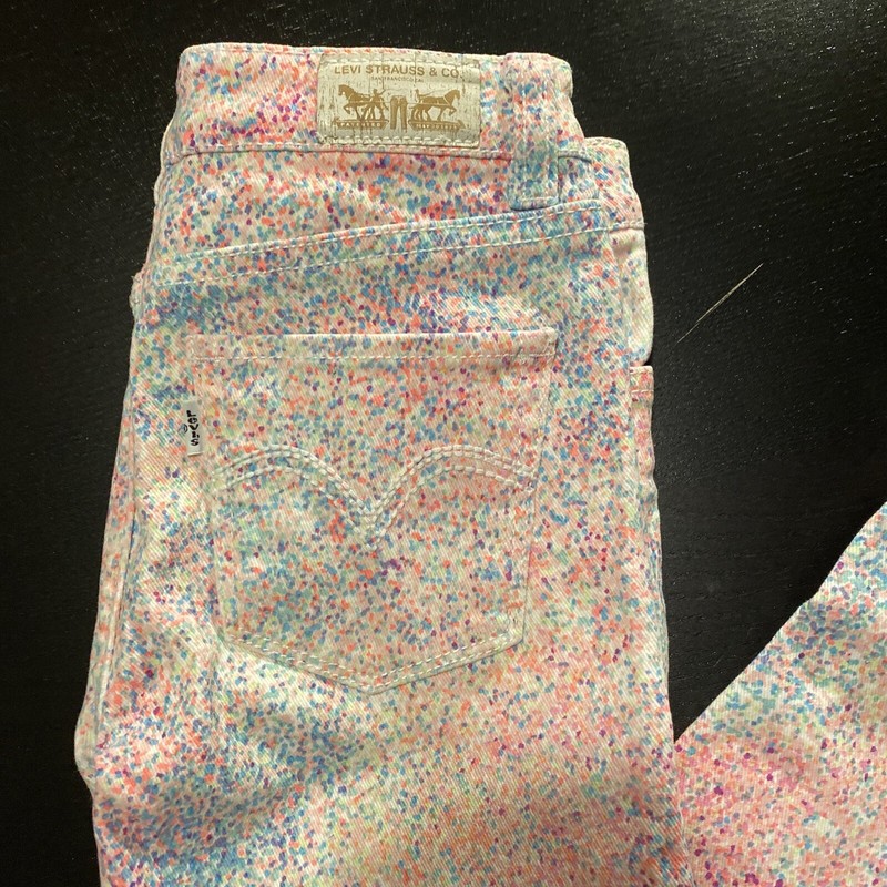 Levis Girls Size 10 denim leggings Jeans White With Multi Color Confetti Detail