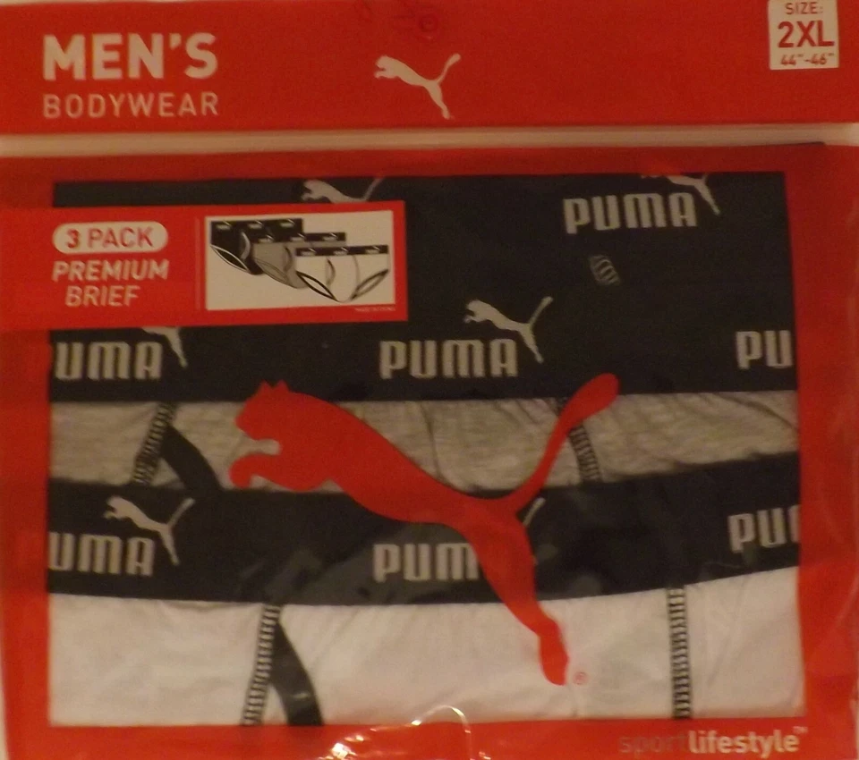 3 PUMA  BIG & TALL 2XL 3XL 4XL BLACK GRAY WHITE COTTON MENS BRIEFS UNDERWEAR NWT - Image 2 of 4