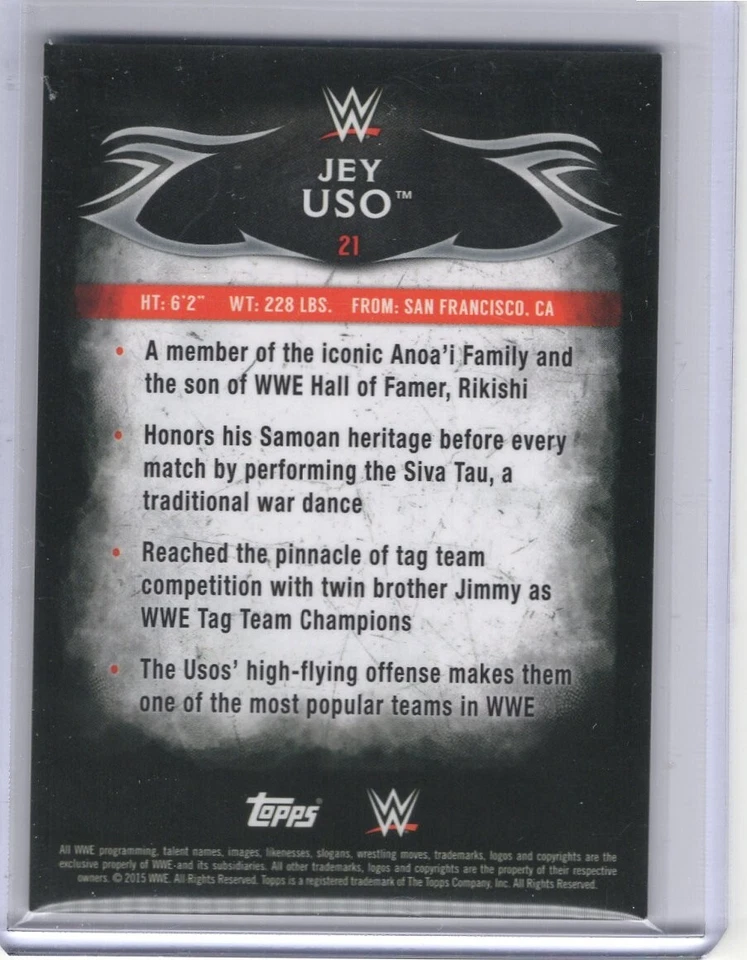 2015 Topps WWE Undisputed Purple Parallel #21 Jey Uso 6/50 - Image 2 of 2