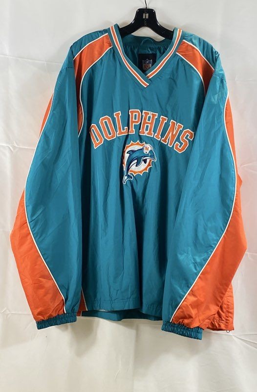 NFL Men's Miami Dolphins Aqua Orange V-Neck Pullover Windbreaker Jacket XXL