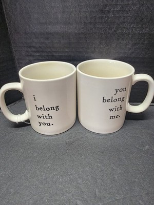 I BELONG WITH YOU, YOU BELONG WITH ME, COUPLE S CERAMIC COFFEE CUPS MUGS 12 OZ