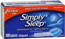 Tylenol Simply Sleep Diphenhydramine Nighttime Sleep Aid Caplets 100 Ct 2 Pack