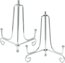 2 Pack 4 Inch Silver Iron Easel Stand for Displaying Photos Plates Books Frames