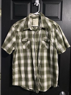 Aeropostale Mens Polo Short Sleeve, Plaid Wester  W/ Pearl Snap Buttons Size XL