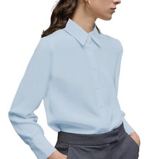 Women's Chiffon Button Down Shirts Casual Long Sleeve Blouse Collared Work Shirt
