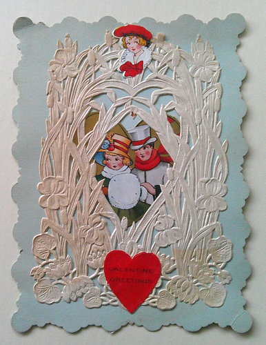 Couple in heart Paper lace vintage Valentine Greeting card *YY23 - Picture 1 of 2