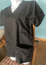 Mock Wrap Scrub top Solid Black xs/S NWT New Allheart All Heart Poly/cotton Blnd