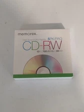 Memorex High Speed CD-RW 5 Pack 12X 700MB 80 MIN Rewritable Unused.