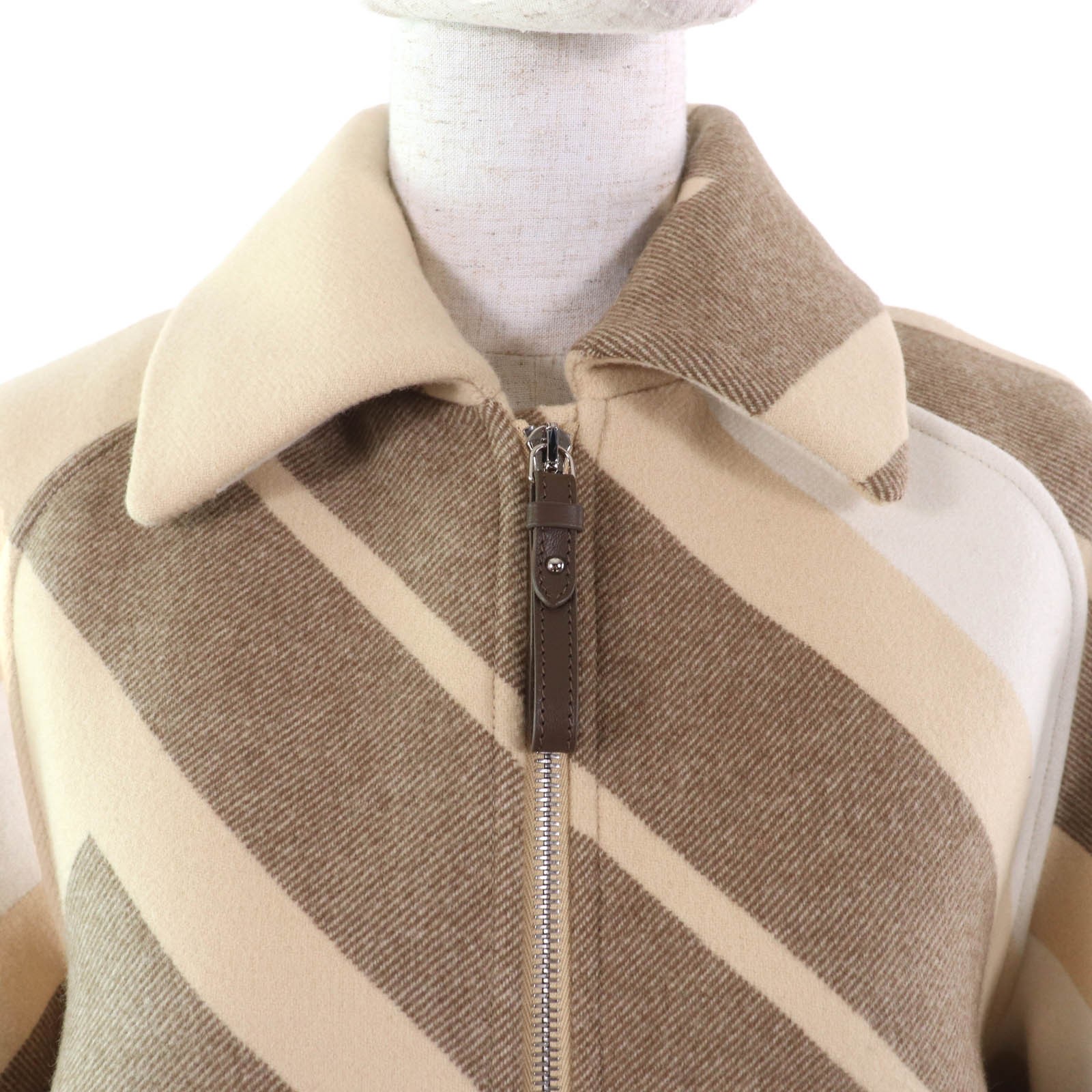 HERMES coat Leather zip raglan sleeve mosaic Beige brown wool Women 36 2H0133DI thumbnail 4