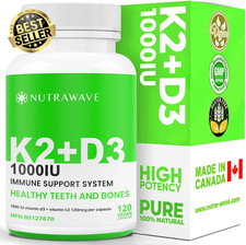 New MAXIMUM STRENGTH Vitamin D3 + K2 Supplement – 1000IU / 120Mcg, Healthy Teeth