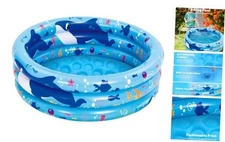  Inflatable Kiddie Pool, 34"x10" Blow Up Kid Swimming Pool, 3 Rings Blue Whale