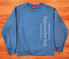 Supreme New York International Side Logo Crewneck S 2020  Royal Blue FW20 NY