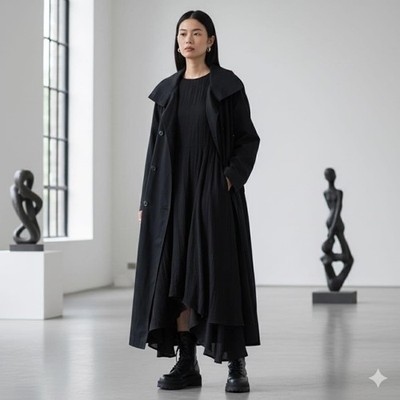 YOHJI YAMAMOTO Jacket Y s long trench coat gathers cotton | eBay