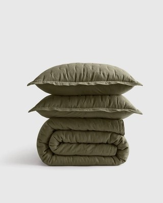 BNWT Quince European Linen Dream Quilt Set Sham KING Dusty Olive NEW WITH TAGS