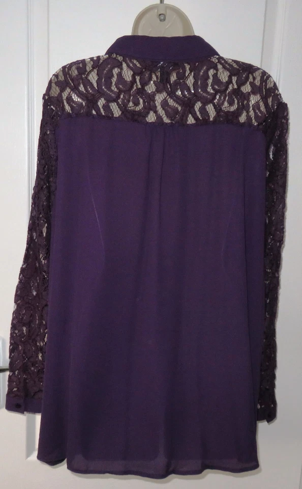 Womens🦋MARISOTA🦋purple lace detail loose fit chiffon shirt size 24 - Image 4 of 4
