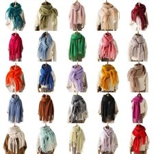 Soft Polyester Scarf With Elegant Long Fringe Detail For Winter Warmth Stylish
