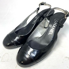 CHANEL Pumps Black Patent Chunky Heel Women's Size EU36/US5.5