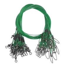 30Pcs Steel Fishing Wire Leader Line with Swivel and Snap 125LB 21 Inch, Green