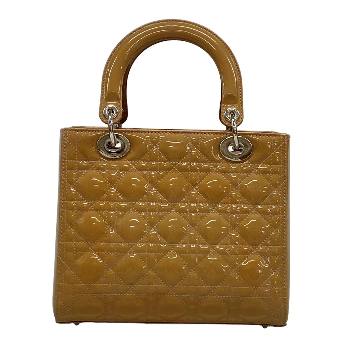 Auth DIOR/ChristianDior Lady Dior Medium Bag - Pink Beige Patent Leather Handbag