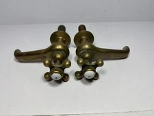 Vintage Brass Bathroom Or Basin Faucet Porcelain Top H & C (75)