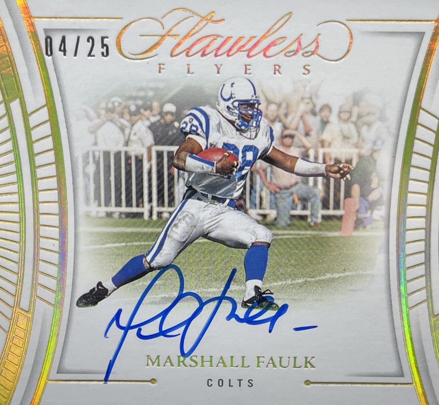 2024 Panini Flawless Flawless Flyers 4/25 Marshall Faulk #FF-MFK Auto HOF view 3