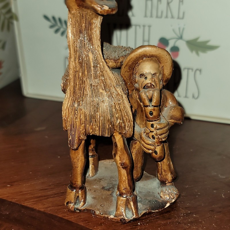 Brown Donkey Figurine with Standing Man Figure on Base Decorative Display Piece