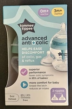 5-OZ Tommee Tippee Advanced Anti-Colic 0 Month+ Slow Flow & 3 Month+ Medium Flow