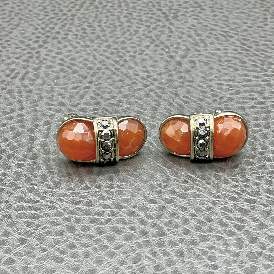 Vintage Faceted Bead Clip On Earrings Gold Tone Black Accent Retro Jewelry 1" - Image 3 of 4