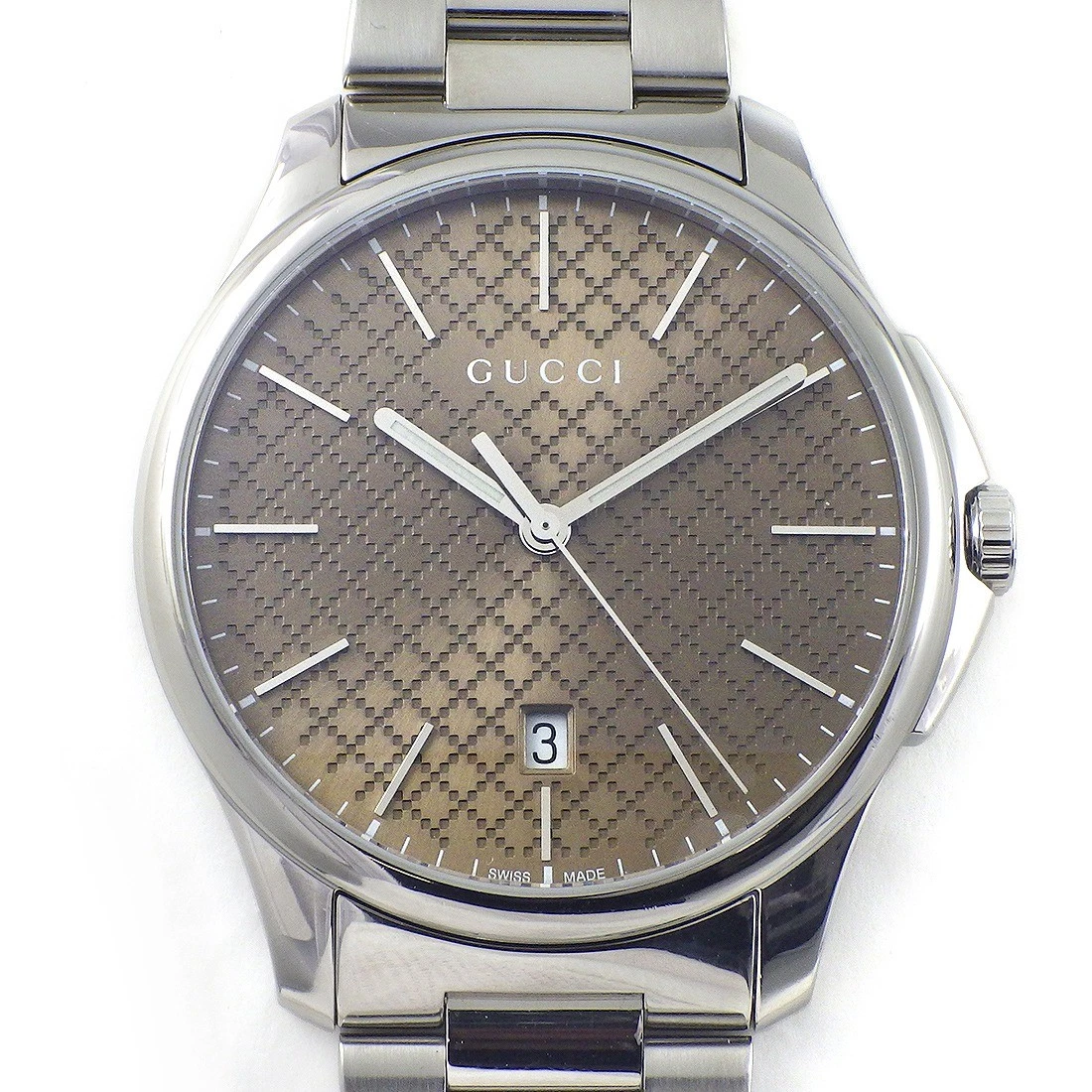 Orologio Gucci G Timeless 126.3 YA126317 Guilloche Sunray Quadrante Marrone Acciaio Quarzo