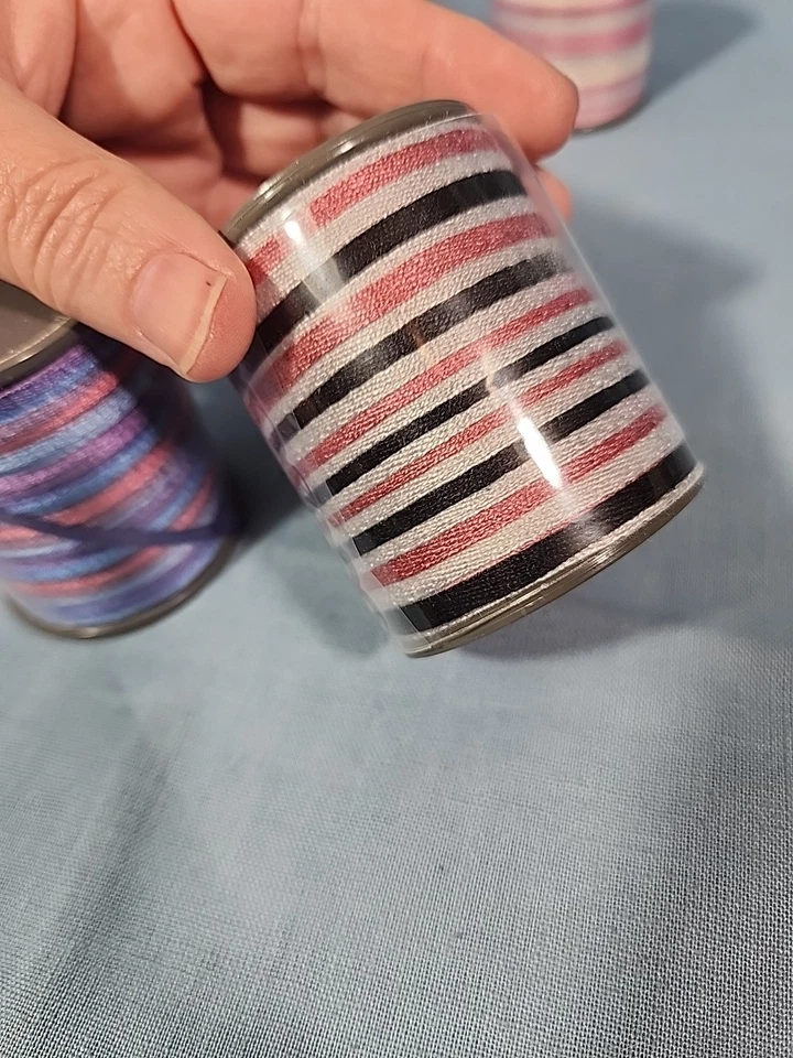 Carrete de cinta de rayón rosa azul púrpura negro carretes de bordado de cinta lote de 3 Foto 3 de 4