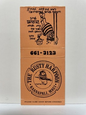 The Rusty Harpoon Kaanapali Maui Matchbook Cover Werbeaufdruck Whaler's Village