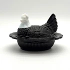 Mosser Glass Hen on Nest Black Milk Glass Two Tone Vintage