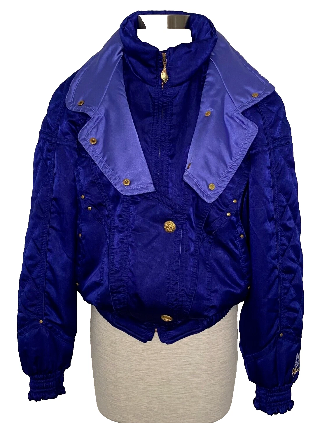 Vintage Phenix 1990s Women’s Ski Jacket Size 8 Satin Blue Gold Accents