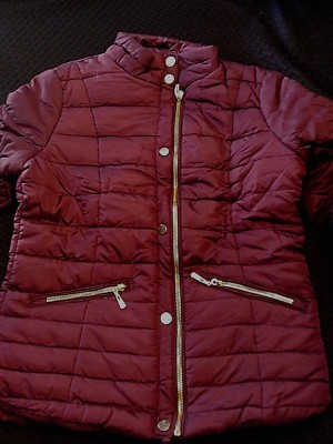 PUFFER JACKET, Soft Quilted by Glamsia, Burgundy, Women's Size 8 to 10, NEW