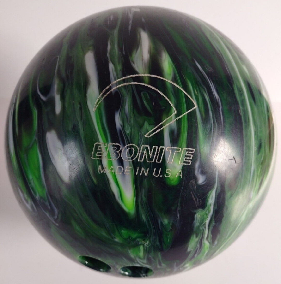 Used Ebonite Zoom Glow Swirl Bowling Ball 14 LB Green Black White
